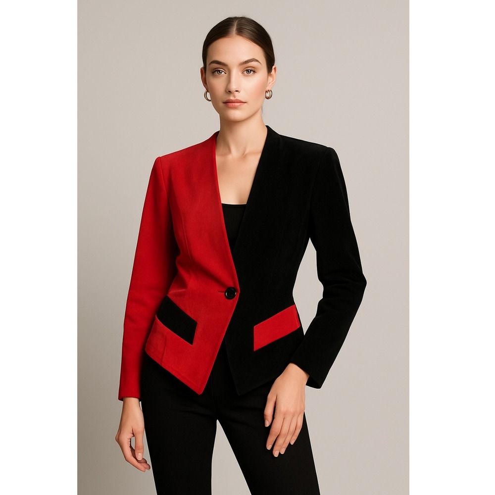Elegant Red and Black Women's Leather Jacket